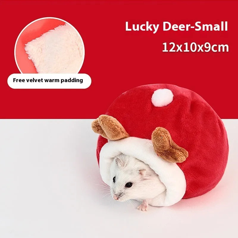 Rabbit anti-bite warm cotton pet nest for hamsters, 12×10×9cm, grey and white fabric bed