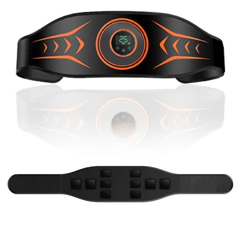 Rechargeable EMS abdominal massage belt with extension strap and electrode stickers