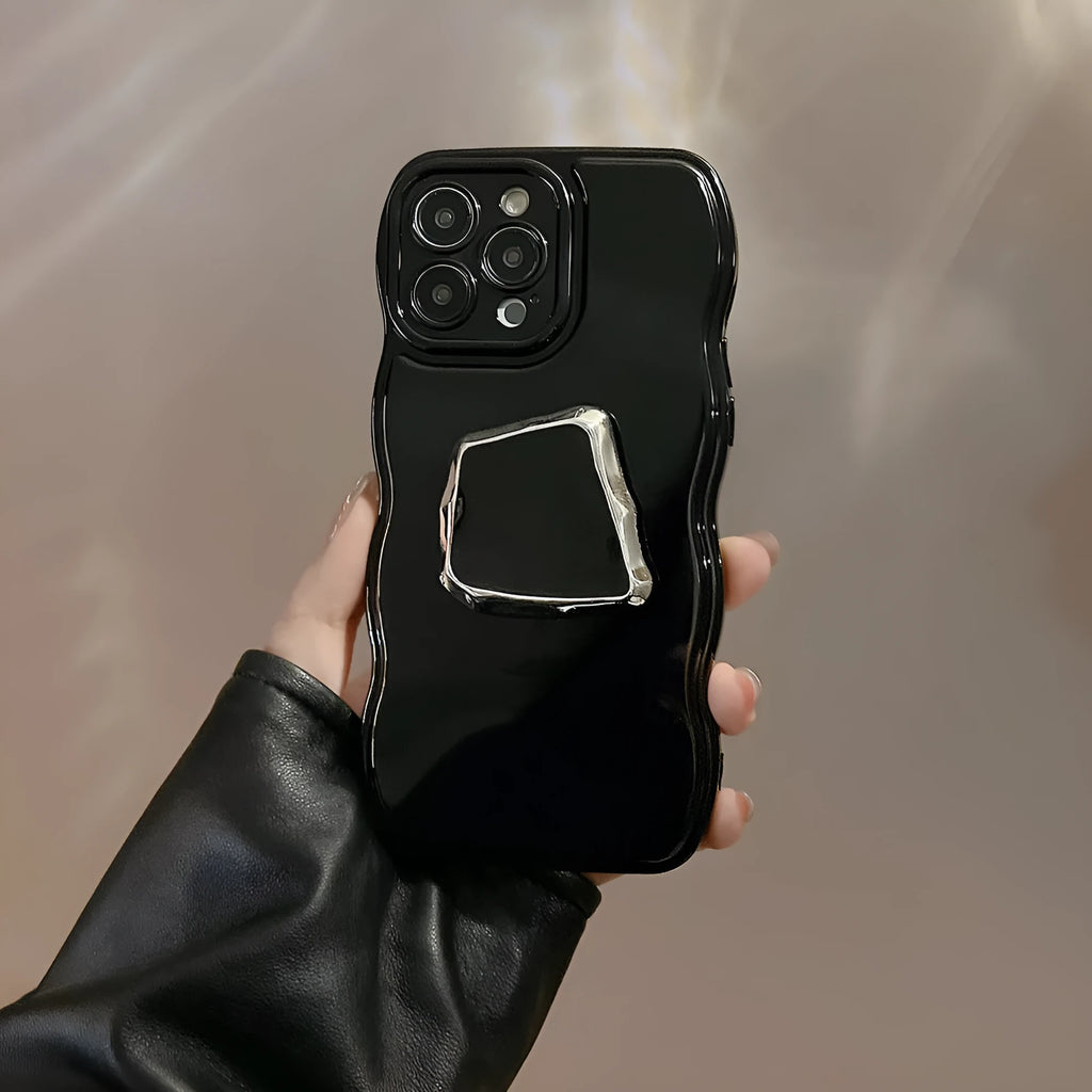 Black TPU metallic phone case with geometric bracket for Apple iPhone