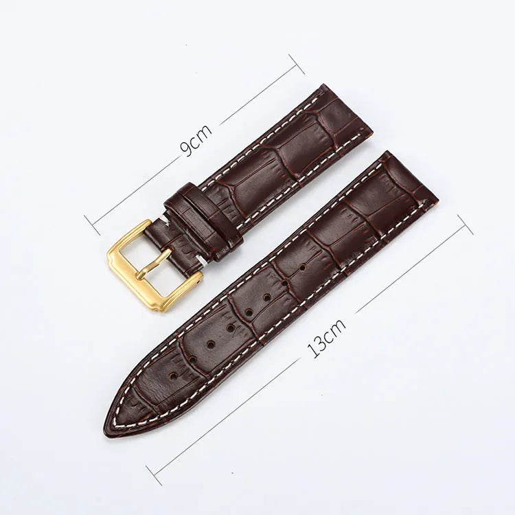 Genuine leather watch strap with bamboo knot pattern in black, 22mm width