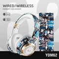 Bluetooth headphone head-mounted skull graffiti design in black with over-ear fit and ABS build