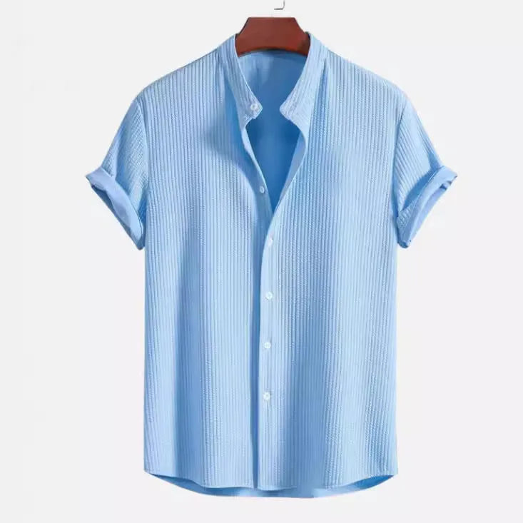 Men's loose summer shirt with short sleeves in polyester fabric showing colour options