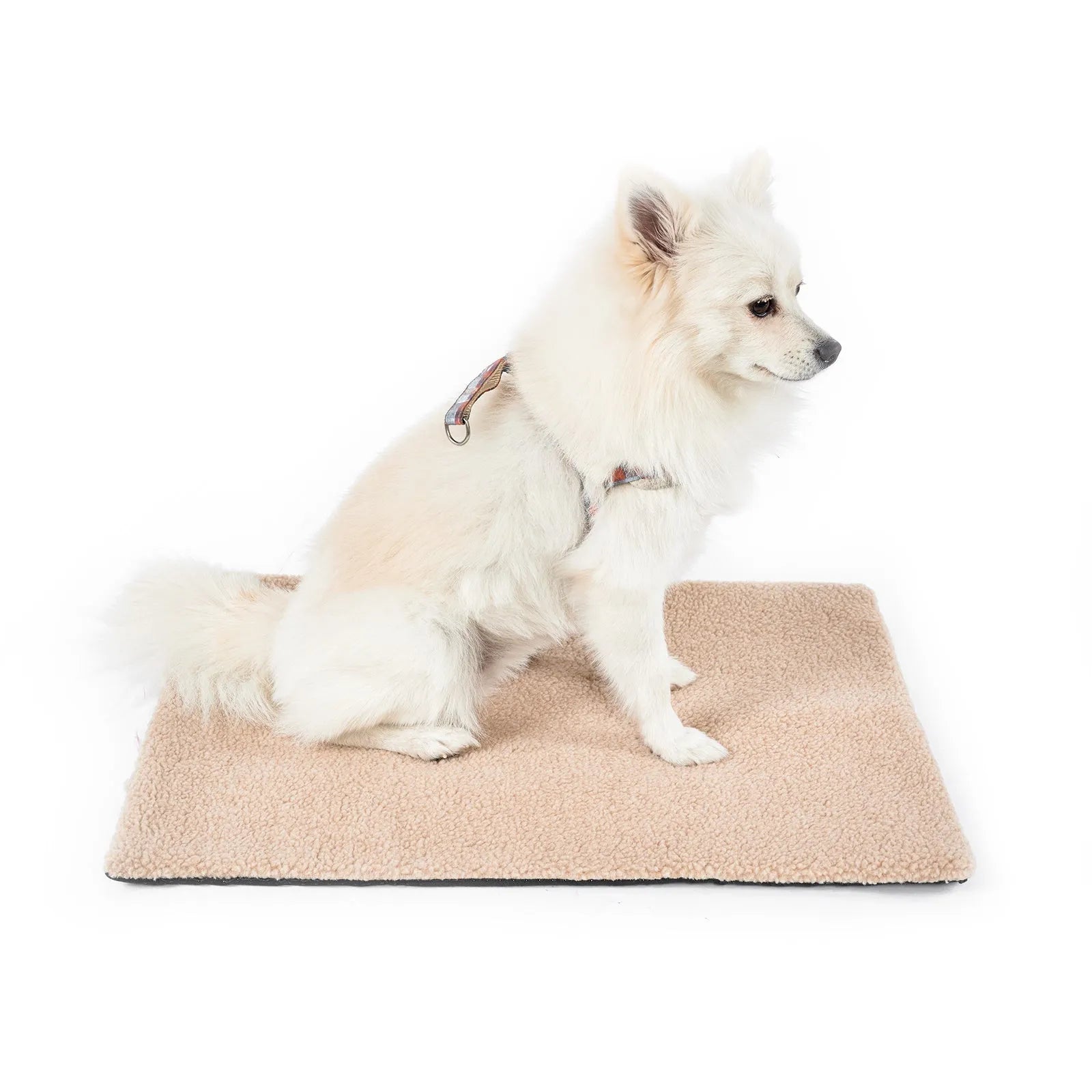 Self heating plush pet pad for cats in grey colour showing soft texture and rectangular shape