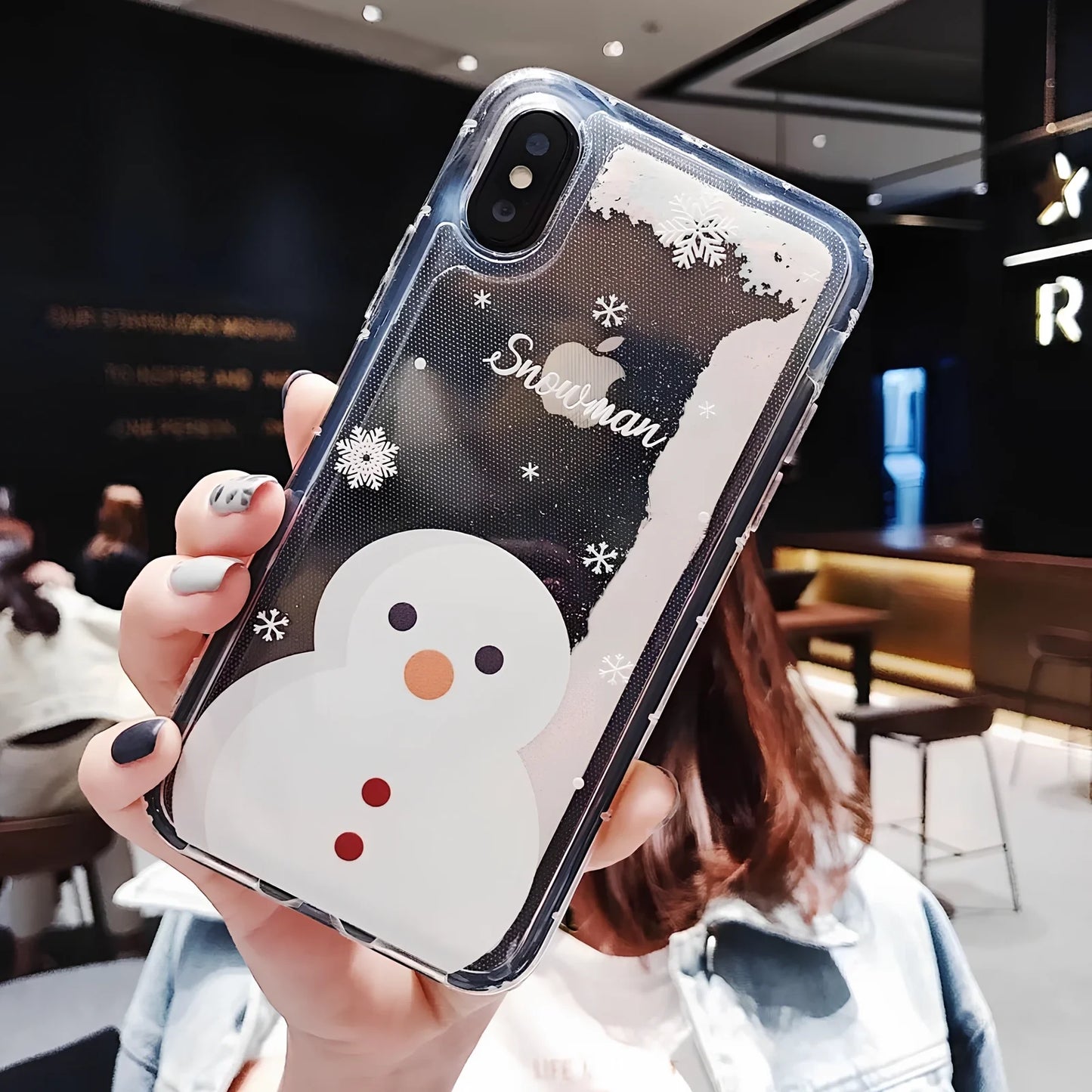 TPU iPhone case with snowflake and sand Christmas pattern, anti-fall design for Apple models 6-11