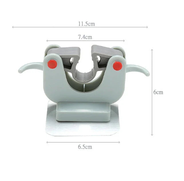 Nail-free multi-function traceless mop holder with double hooks for organizing cleaning tools