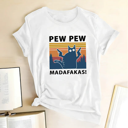 Short sleeve printed Maddakas T-shirt in navy blue, loose fit with round neck and hedging hems, sizes S to XXXL