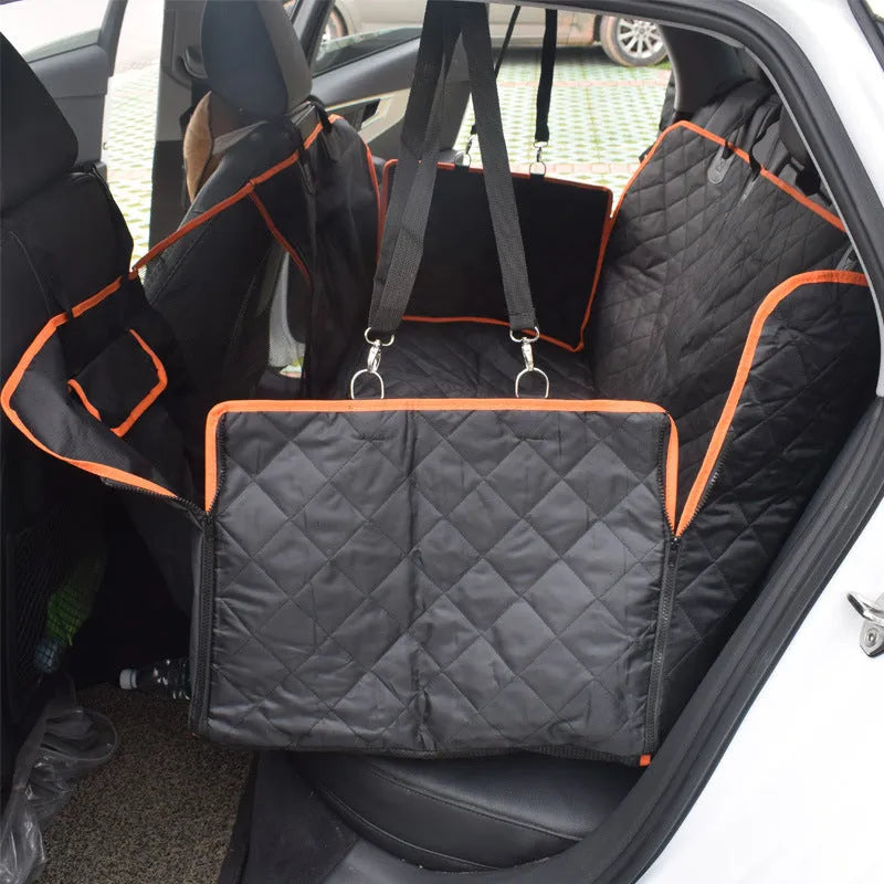 Pet car seat cover 600D Oxford cloth black with orange edge on rear seat
