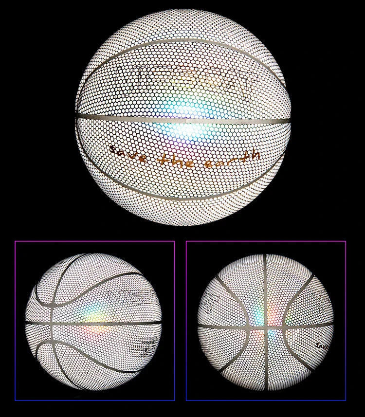 Glowing luminous fluorescent basketball with unique reflective effects for night games