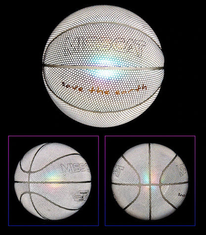 Glowing luminous fluorescent basketball with unique reflective effects for night games