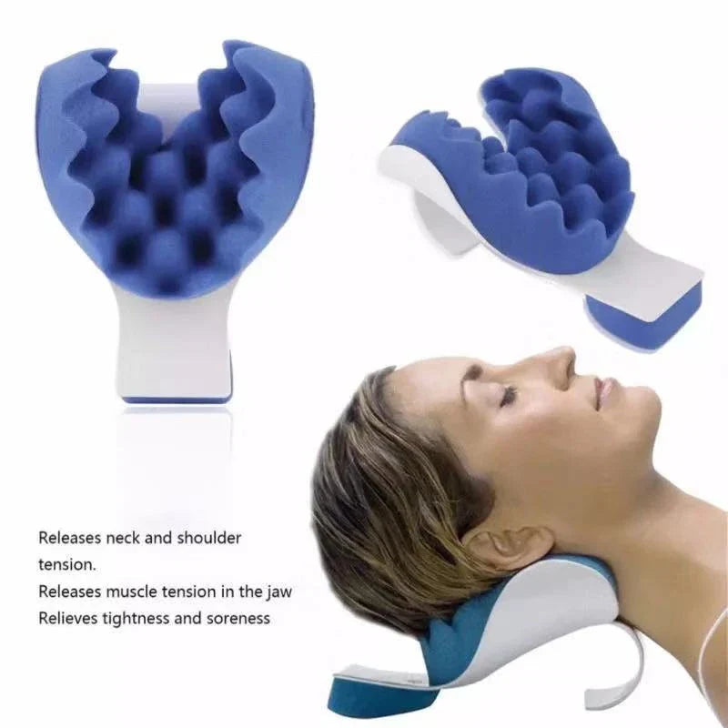 Blue neck cushion with premium sponge and polypropylene construction for superior comfort and support