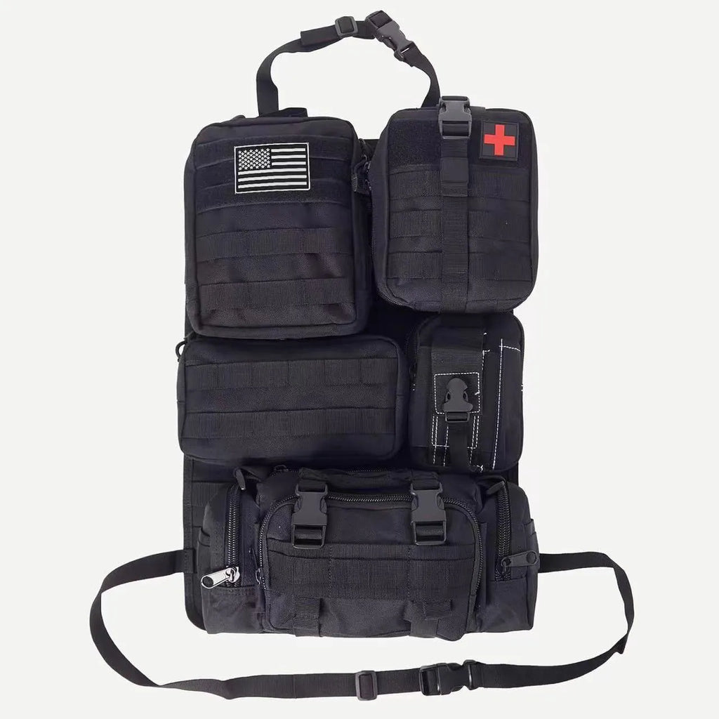 Car rear storage bag six-piece set in black fabric with handles