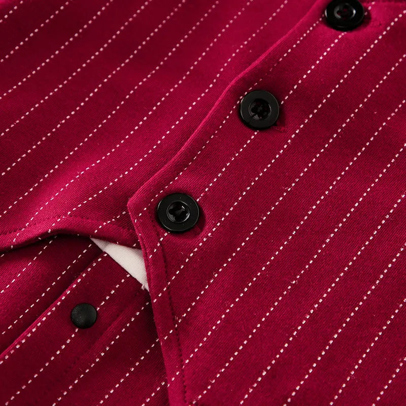 Gentleman style baby boy cotton jumpsuit in wine red colour with single-breasted closure and long sleeves