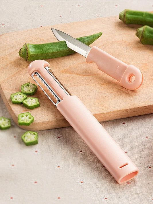 Portable stainless steel peeler and fruit knife with ABS handle for efficient kitchen tasks