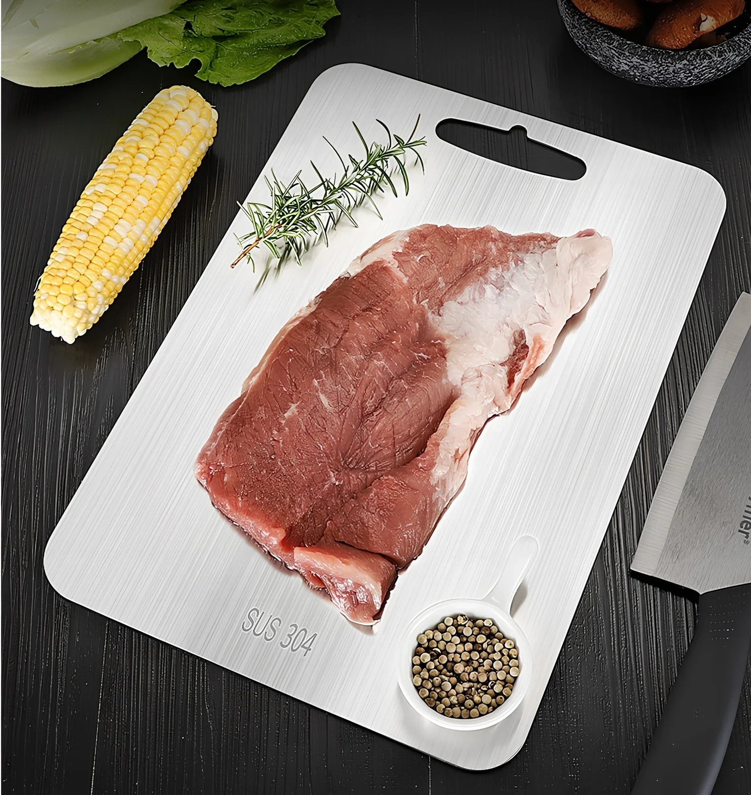 304 stainless steel cutting board, 30x46cm size with 2mm thickness, smooth hygienic surface for kitchen use