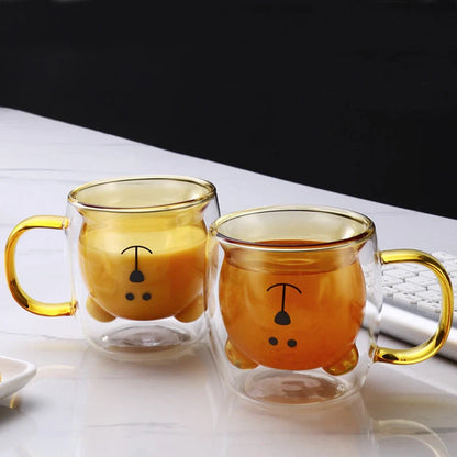 Creative Bear Double Coffee Milk Glass Cup for kids in four colours
