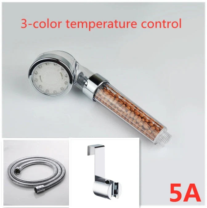 Colour-changing LED shower head with temperature sensor and high-pressure design