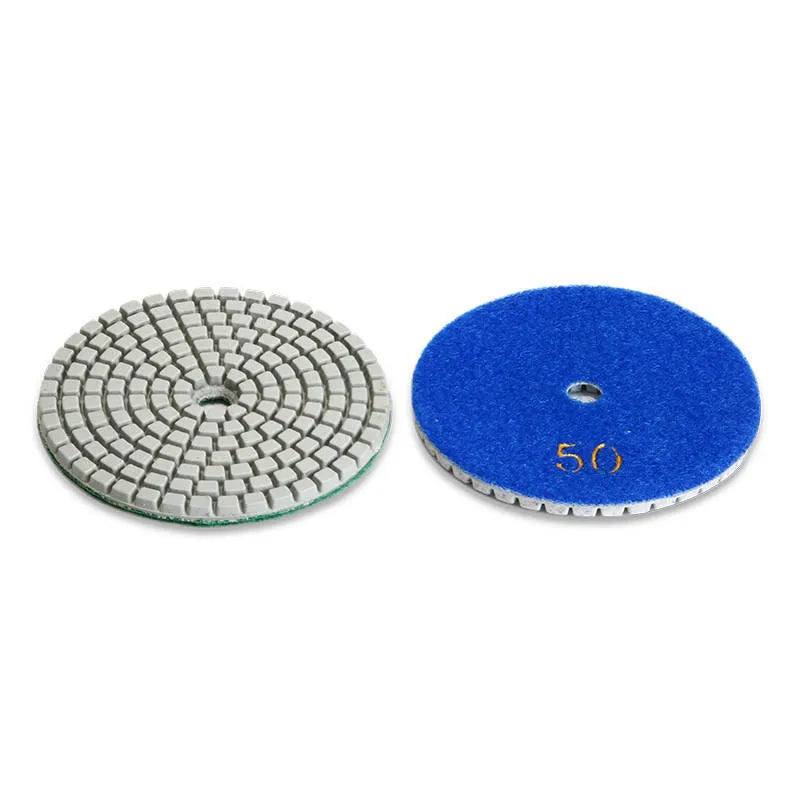 Set of 10 stone polishing pads showing different grits, 80mm diameter with 10mm centre holes
