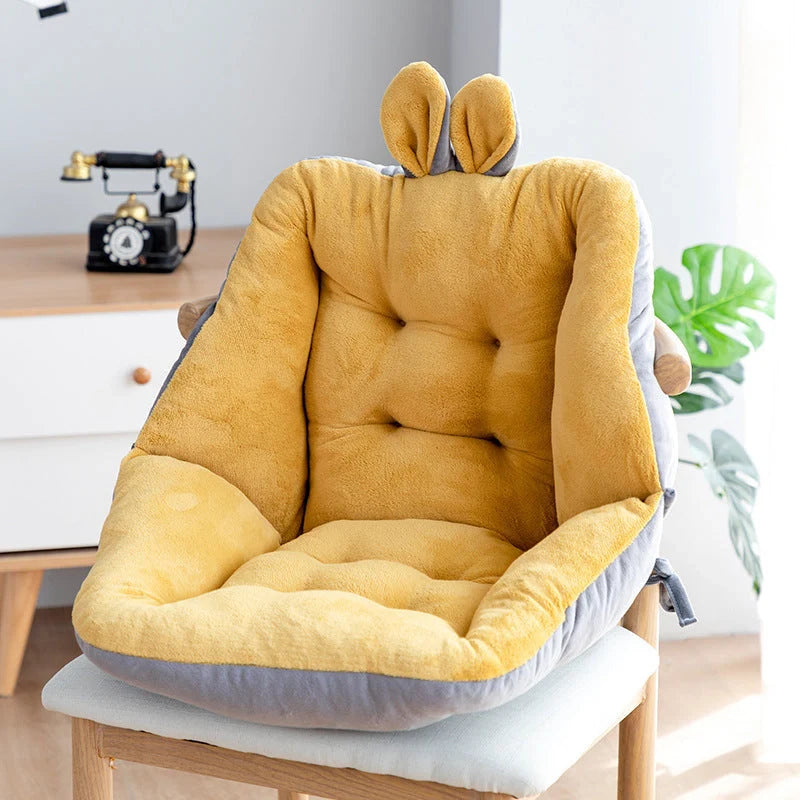 Plush chair cushion with integrated backrest in various colours and sizes