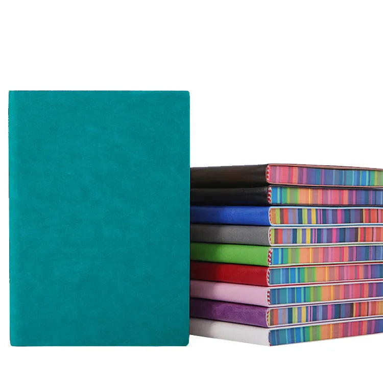 A5 PU leather cover notebook with rainbow side edge, 140x204mm, 96 sheets, lock line binding