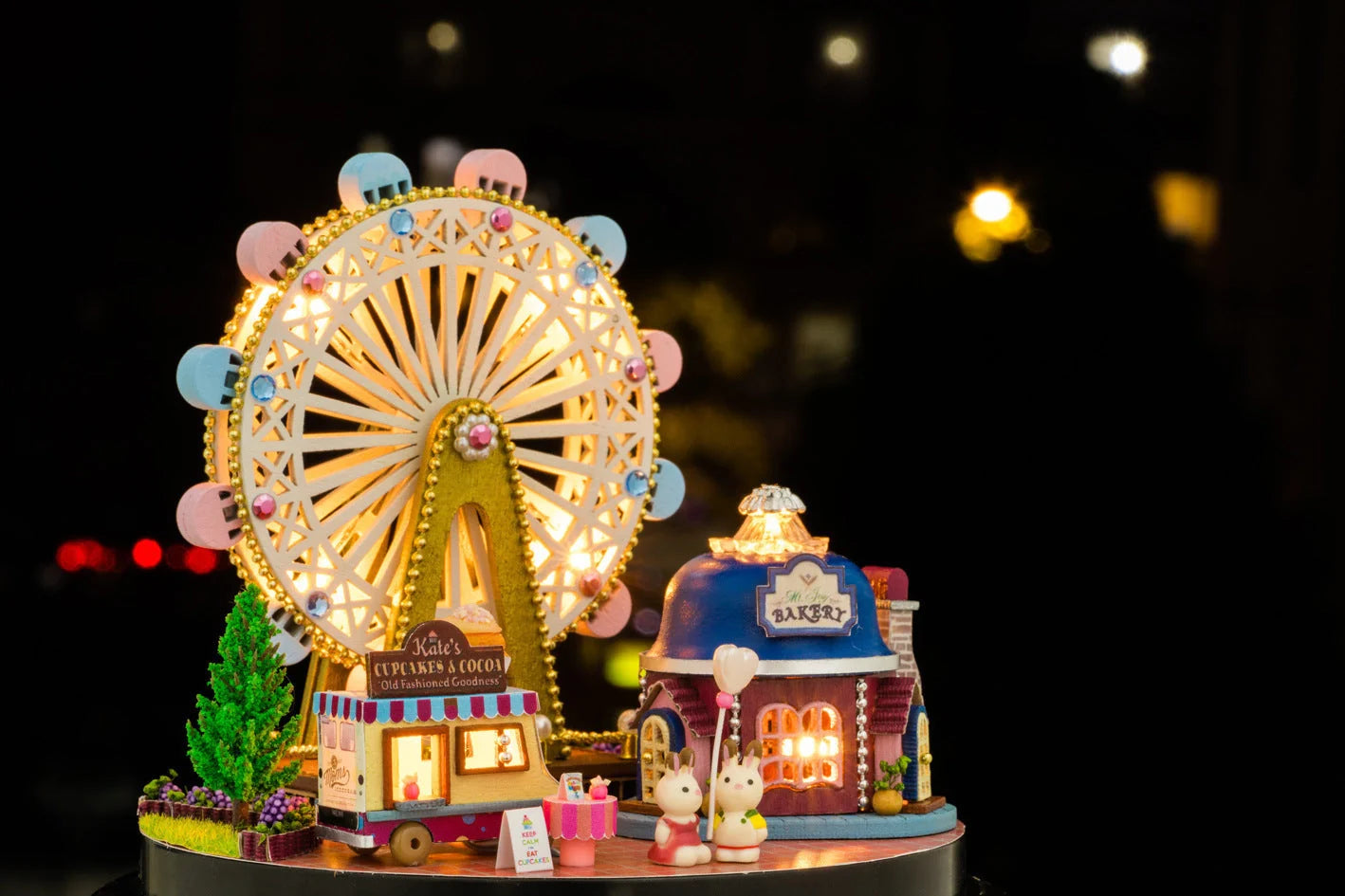 Wooden Ferris wheel building block toy with transparent cover for educational play