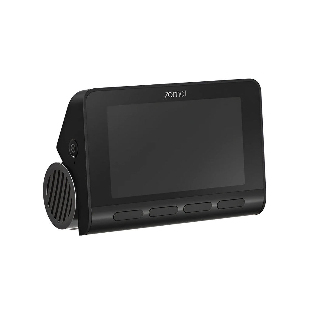 4K intelligent tachograph black front windscreen camera with 140 degree wide angle lens mounted in car