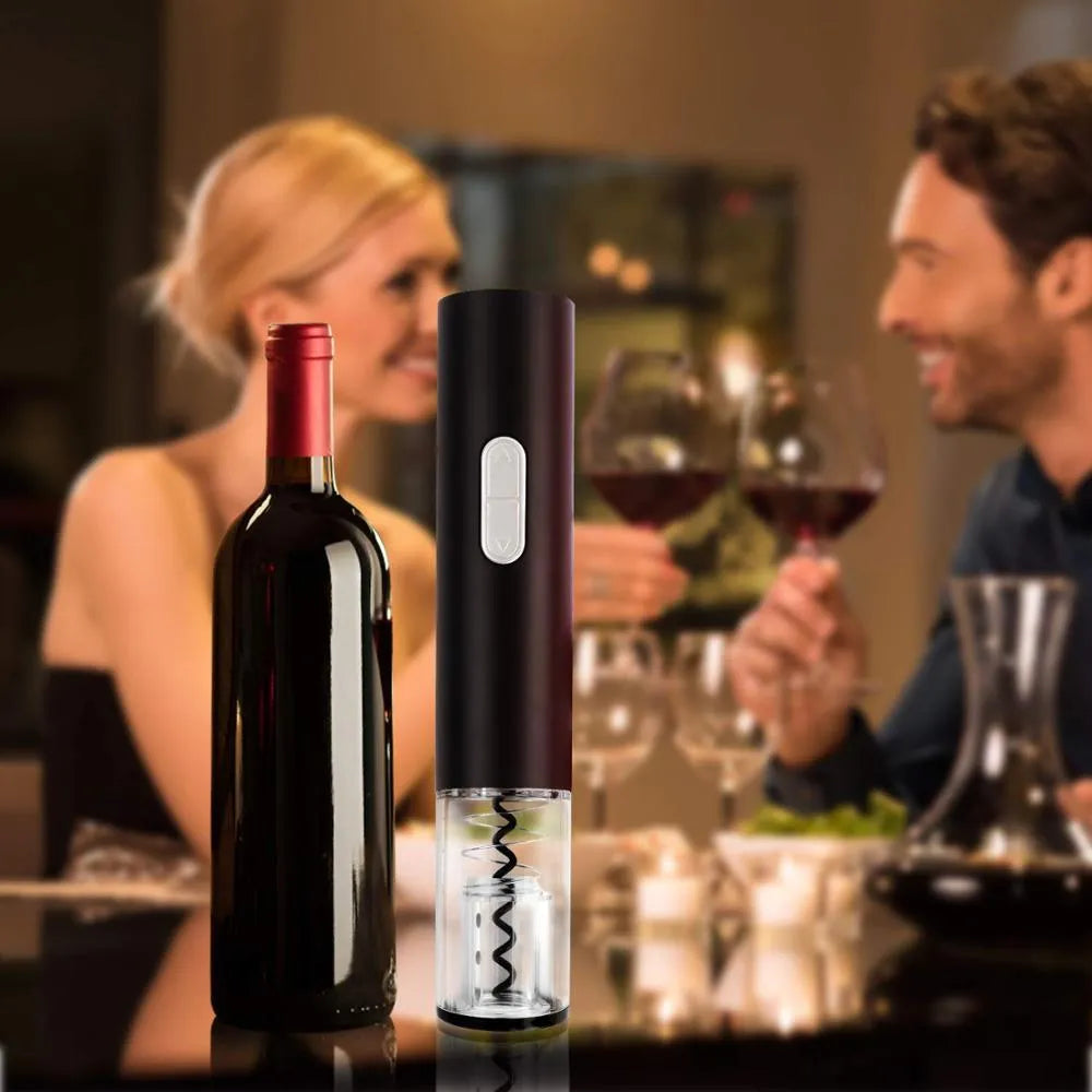 Automatic electric wine bottle opener with foil cutter in black, red, and white colour options