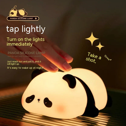 Adorable panda-shaped night light with adjustable warm white LED lighting and silicone construction