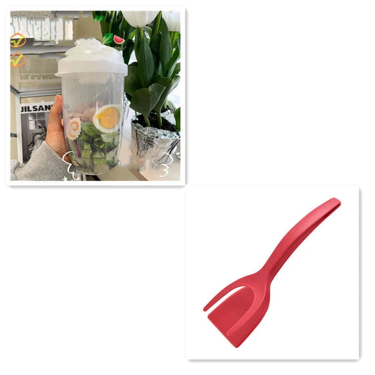 BPA-free salad cup set with fork and sauce holder, 1000ml capacity, in various colours