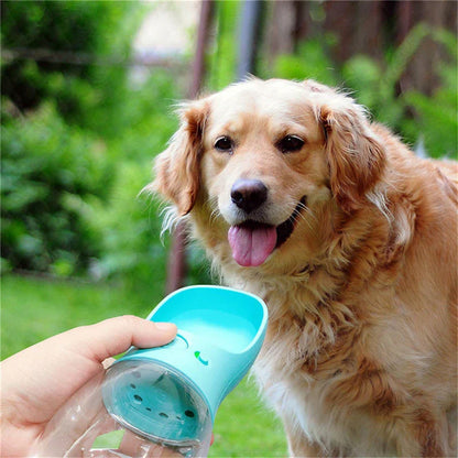 Portable Outdoor Pet Water Bottle with one-touch waterproof button, made of durable food-grade plastic for hydrating pets on the go