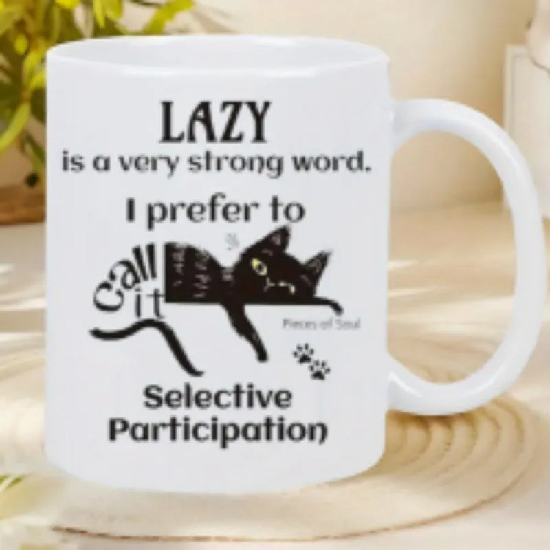 White 11oz ceramic mug with thermal transfer printed picture style design