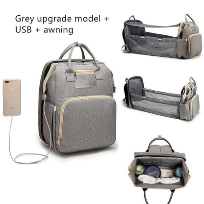 USB charging mommy bed backpack with foldable design and large capacity