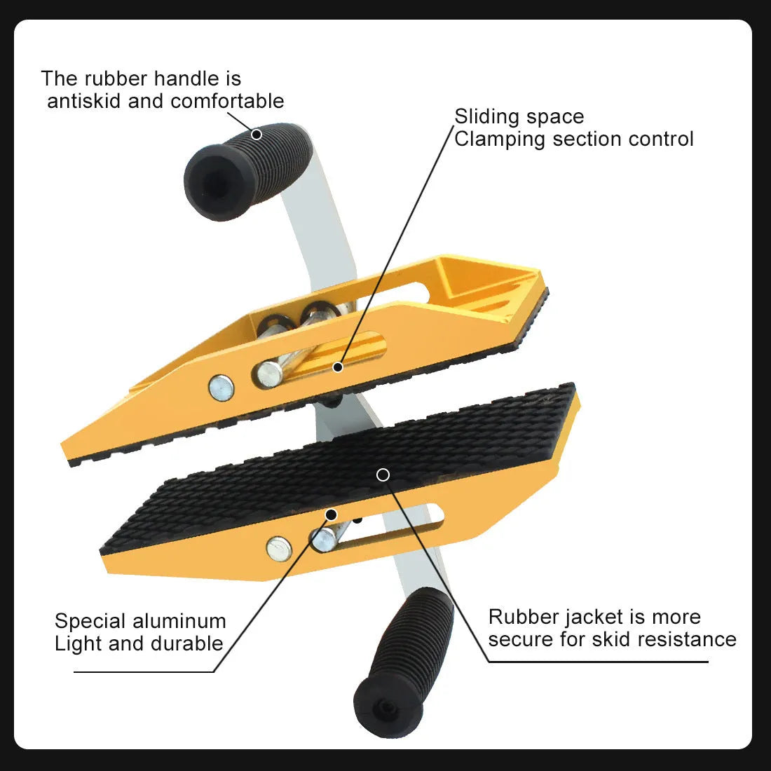 Yellow alloy steel two-hand marble handling clip with 150kg load capacity on stone surface