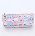 Blue triangle-shaped PU leather stationery bag with cartoon expressions and large zipper closure