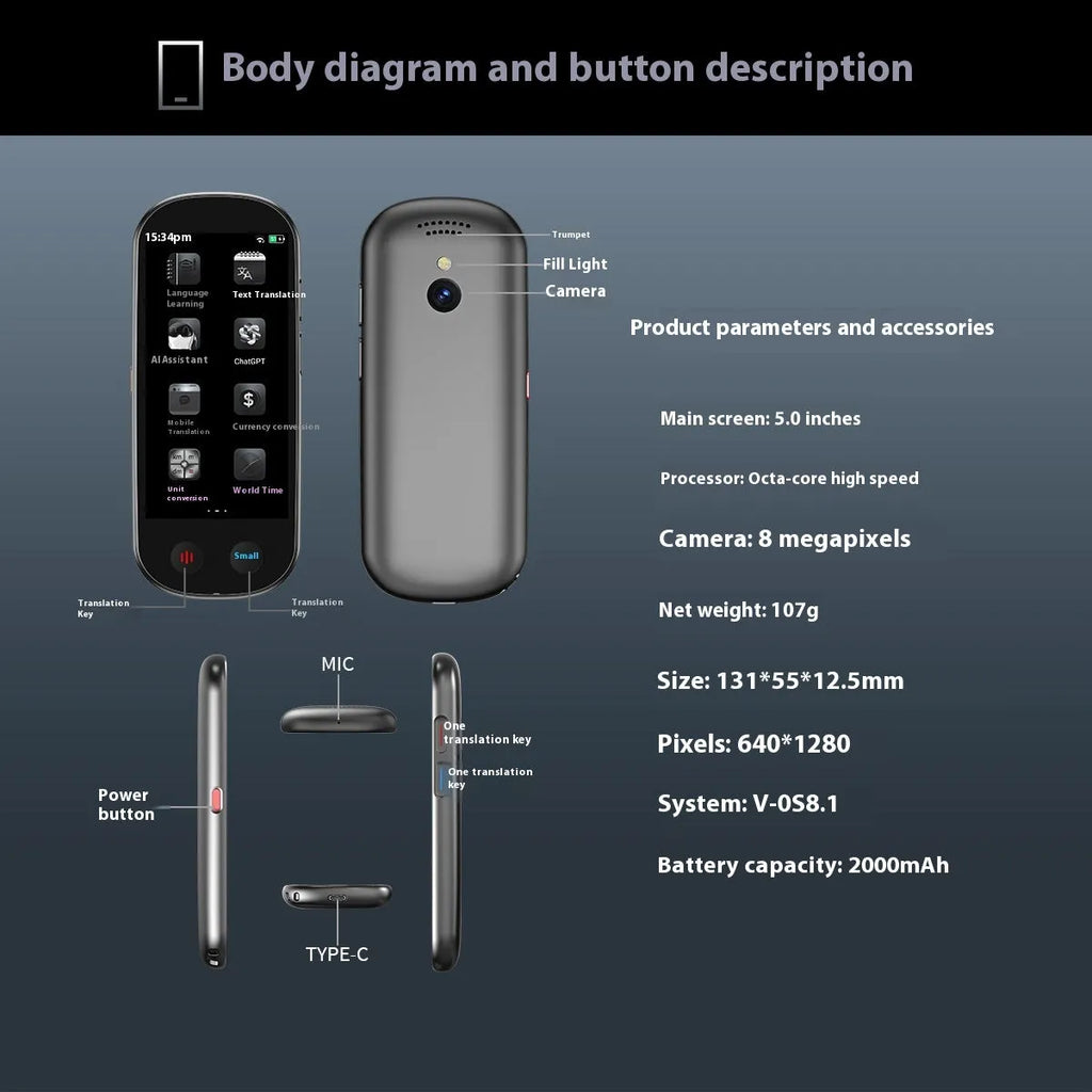 Black handheld multi-language simultaneous interpretation translator device for business use