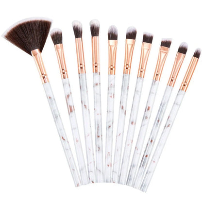 10-piece marble makeup brush set with 5 large and 5 small brushes for precise beauty application