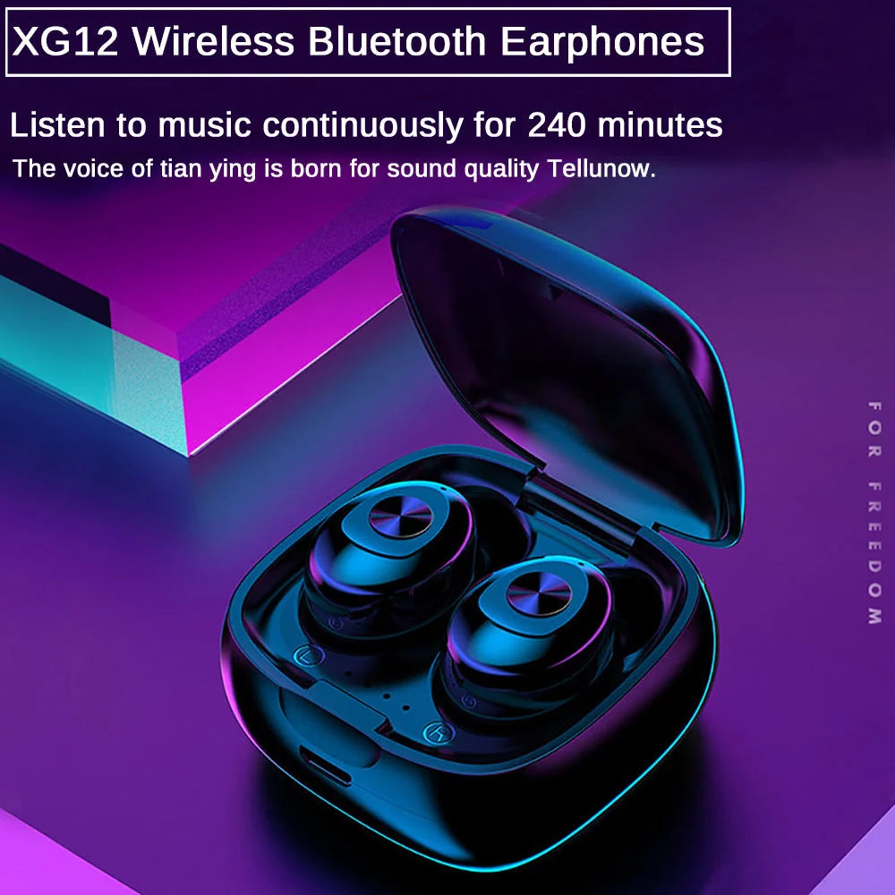 XG-12 Bluetooth TWS Dual Headset with copper ring rubber speakers in black and white