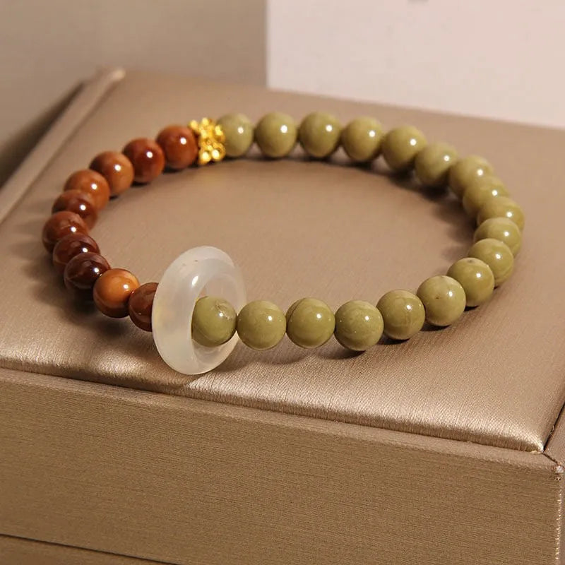 Green gradient Chinese-style women's bracelet with crown and diamond shapes on mixed materials