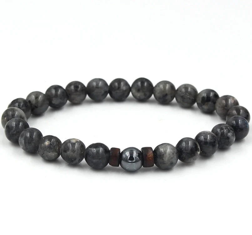 Men's black volcanic stone bracelet with unique stone combinations