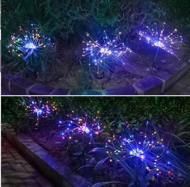 Solar-powered LED fireworks light string for outdoor decoration in various colors