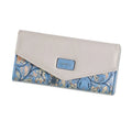 Large three-fold women's wallet with buckle and coin purse in black, blue, green, melon red, violet.