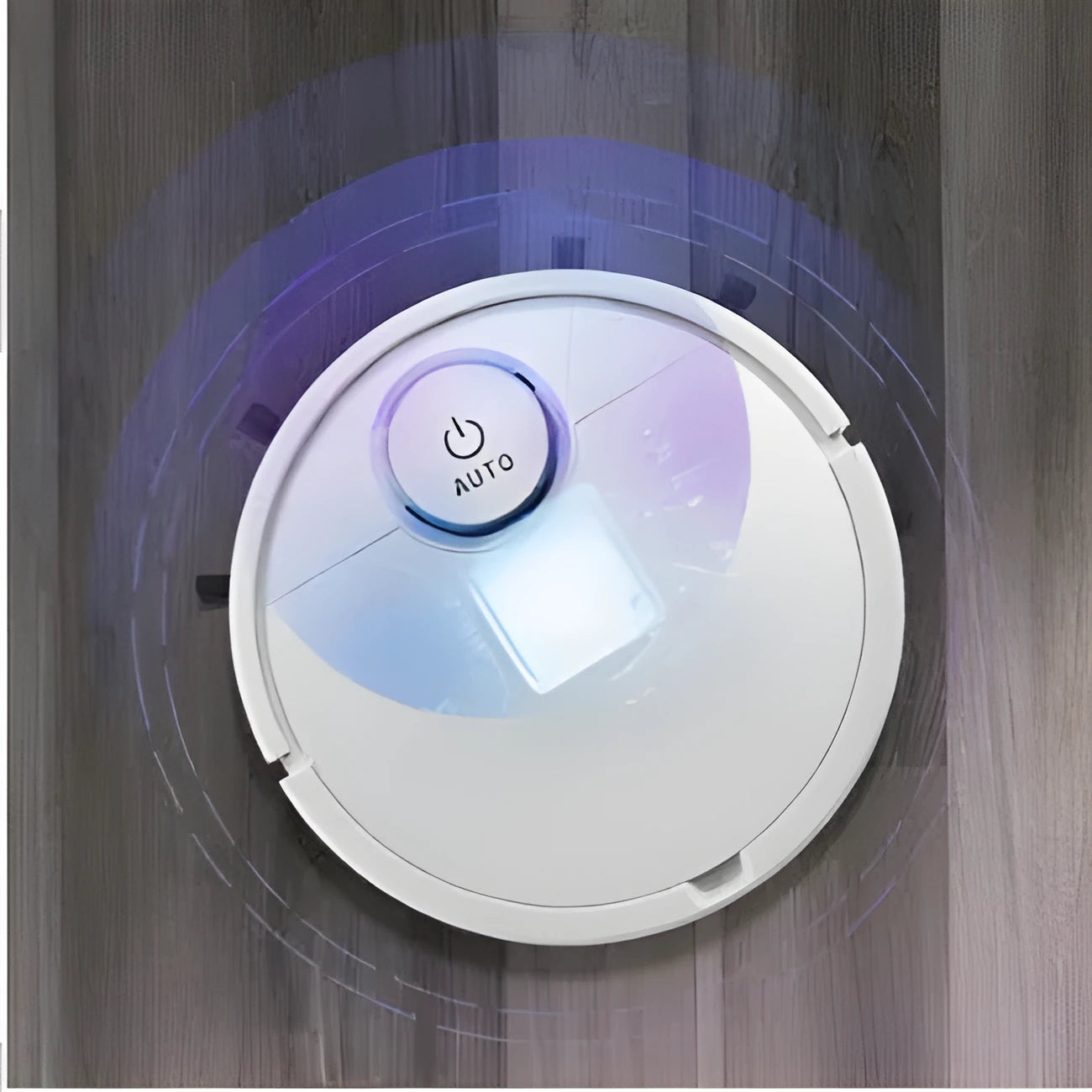 Automatic floor sweeping robot with circular ABS plastic body, 28cm diameter.