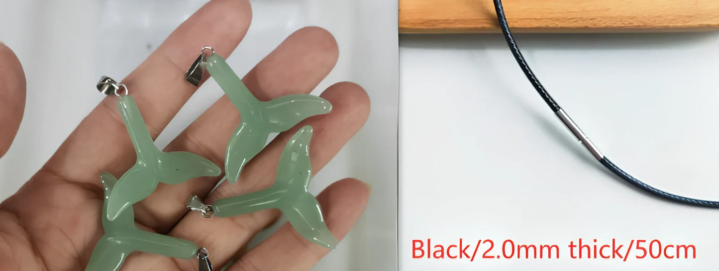 Crystal fishtail necklace with carved whale tail pendant measuring 2.0mm thick on 50cm lanyard