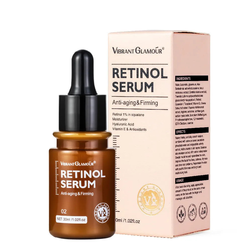 30 ml bottle of retinol facial serum for reducing dry lines and fine lines.