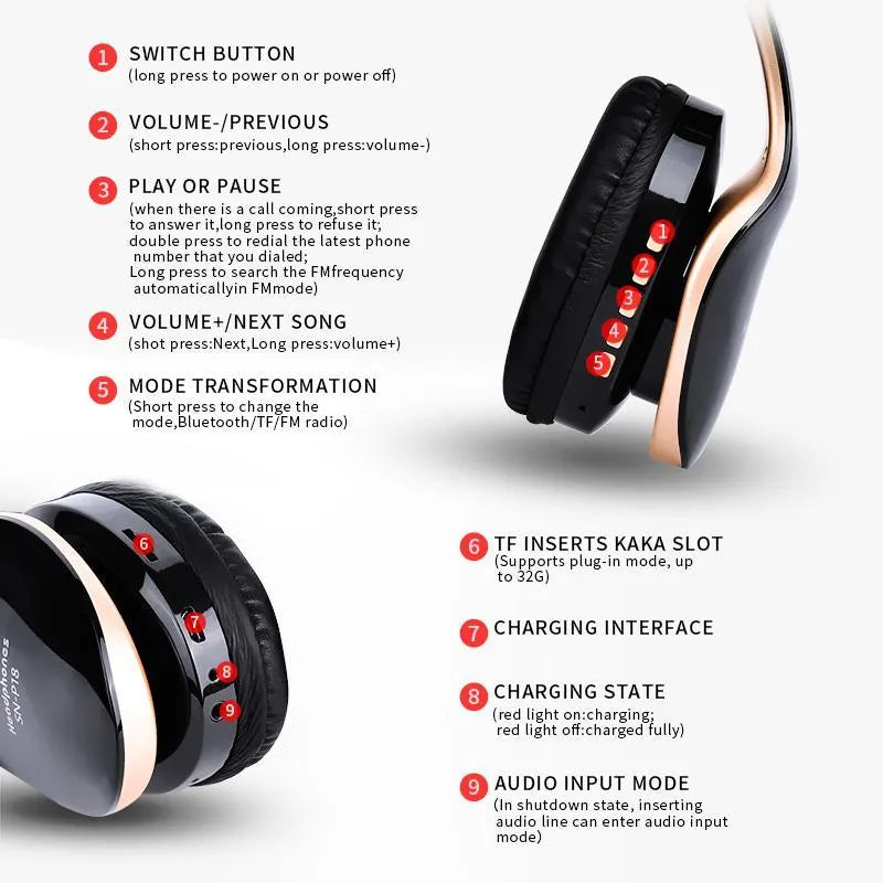 HobbyLane Bluetooth wireless headset in black, red, or white colour with over-ear design