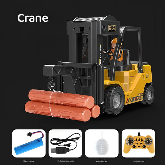 Children's grey-green 11-channel alloy excavator toy car with remote control, rechargeable battery, and simulation digging arm extended 15cm