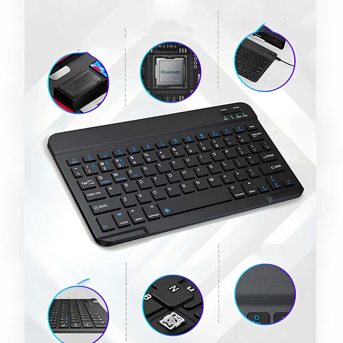 Universal Bluetooth wireless keyboard for Apple, Android and Windows devices with 10-metre range
