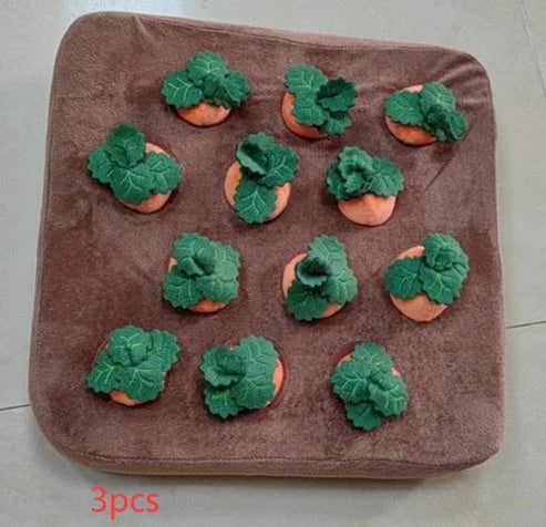 Durable carrot plush toy for dogs with non-slip snuffle mat design