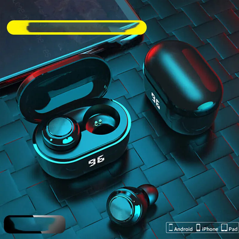Black over-ear stereo Bluetooth headset with earplug design.
