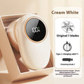 Digital display lint roller and fur ball trimmer in beige or purple with optional cutter heads.