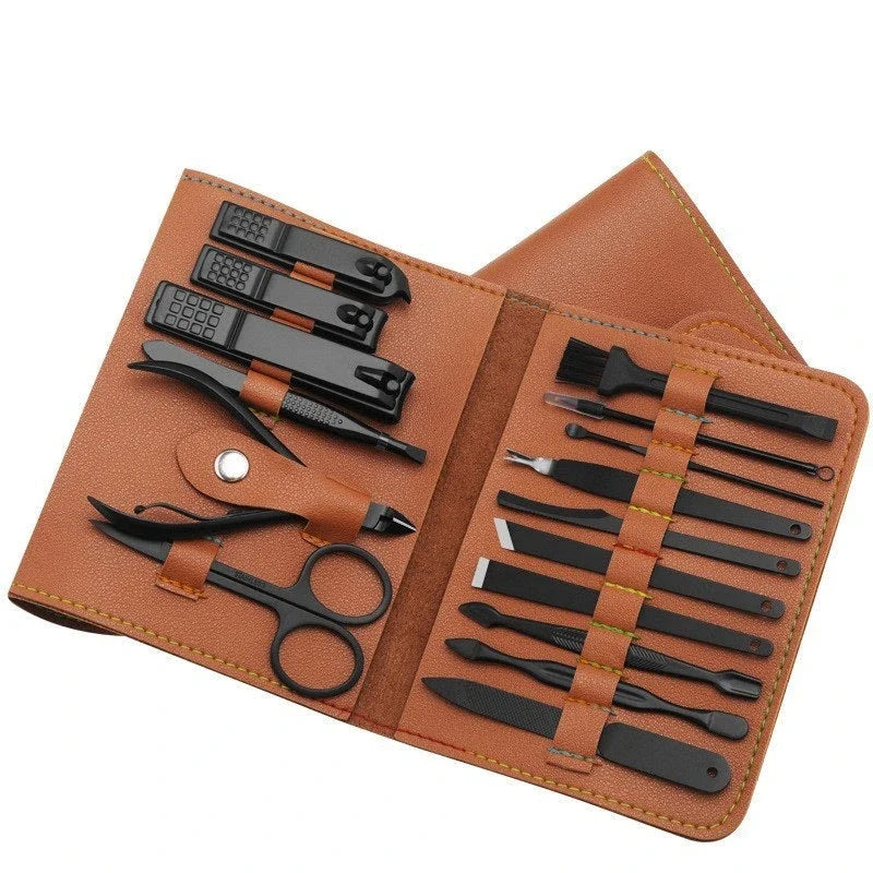 Premium 16-Piece Manicure and Pedicure Tool Set in Portable PU Leather Case